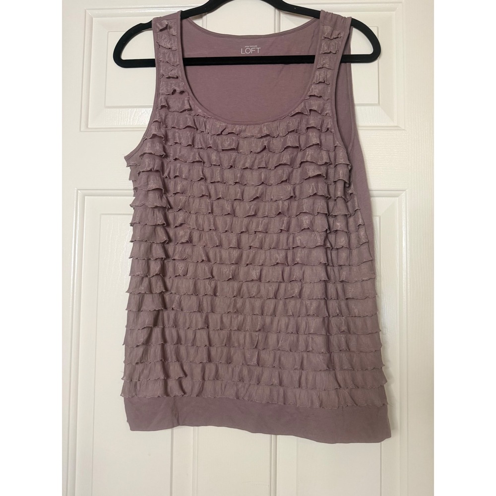 Ann Taylor LOFT Mauve Purple Tiered Ruffle Front Sleeveless Tank Top Medium